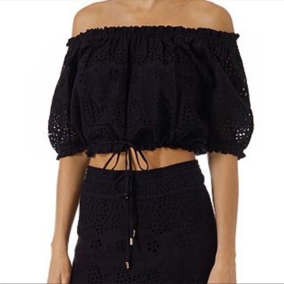 Melissa Odabash Tops - Melissa Odabash cropped puff sleeve off shoulder top like new small 22J